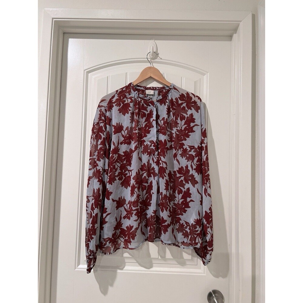 A New Day Floral XXL Gray Multicolor Sheer Boho Hippy Silky Peasant Shirt Blouse